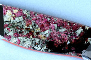 "Concordia" Eudialite and Red River Jasper gemstone handle close up magnification detail
