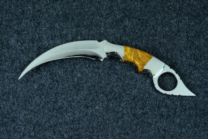 "Raptor" fine handmade custom karambit knife, reverse side view in T3 deep cryogenically treated ATS-34 high molybdenum martensitic stainless steel blade, 304 stainless steel bolsters, Polvadera Agate-Jasper gemstone  handle "Raptor" fine handmade custom karambit knife, reverse side view in T3 deep cryogenically treated ATS-34 high molybdenum martensitic stainless steel blade, 304 stainless steel bolsters, Polvadera Agate-Jasper gemstone  handle