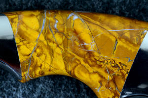 "Raptor" fine handmade custom karambit knife, 6X enlargement of Polvadera jasper-agate gemstone handle "Raptor" fine handmade custom karambit knife, 6X enlargement of Polvadera jasper-agate gemstone handle
