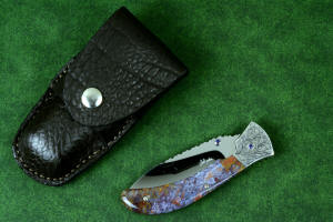 "Starling" fine handmade custom folding knife with American Bison Skin and leather pocket sheath in 5-6 oz. shoulder, nylon, stainless steel "Starling" fine handmade custom folding knife with American Bison Skin and leather pocket sheath in 5-6 oz. shoulder, nylon, stainless steel