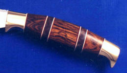 Chalcedony gemstone on hidden tang knife handle with bocote hardwood